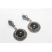 Earrings Silver 925 Sterling Dangle Drop Women Black Onyx & Marcasite Stone B420